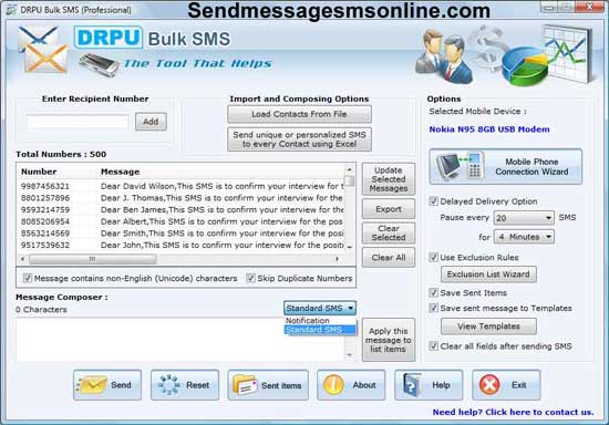 Screenshot of Send SMS Online