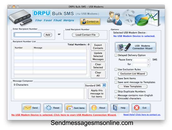 Screenshot of Send Text Messages USB Modem