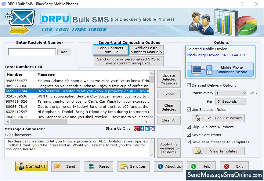 Bulk SMS Software – BlackBerry Mobile Phones